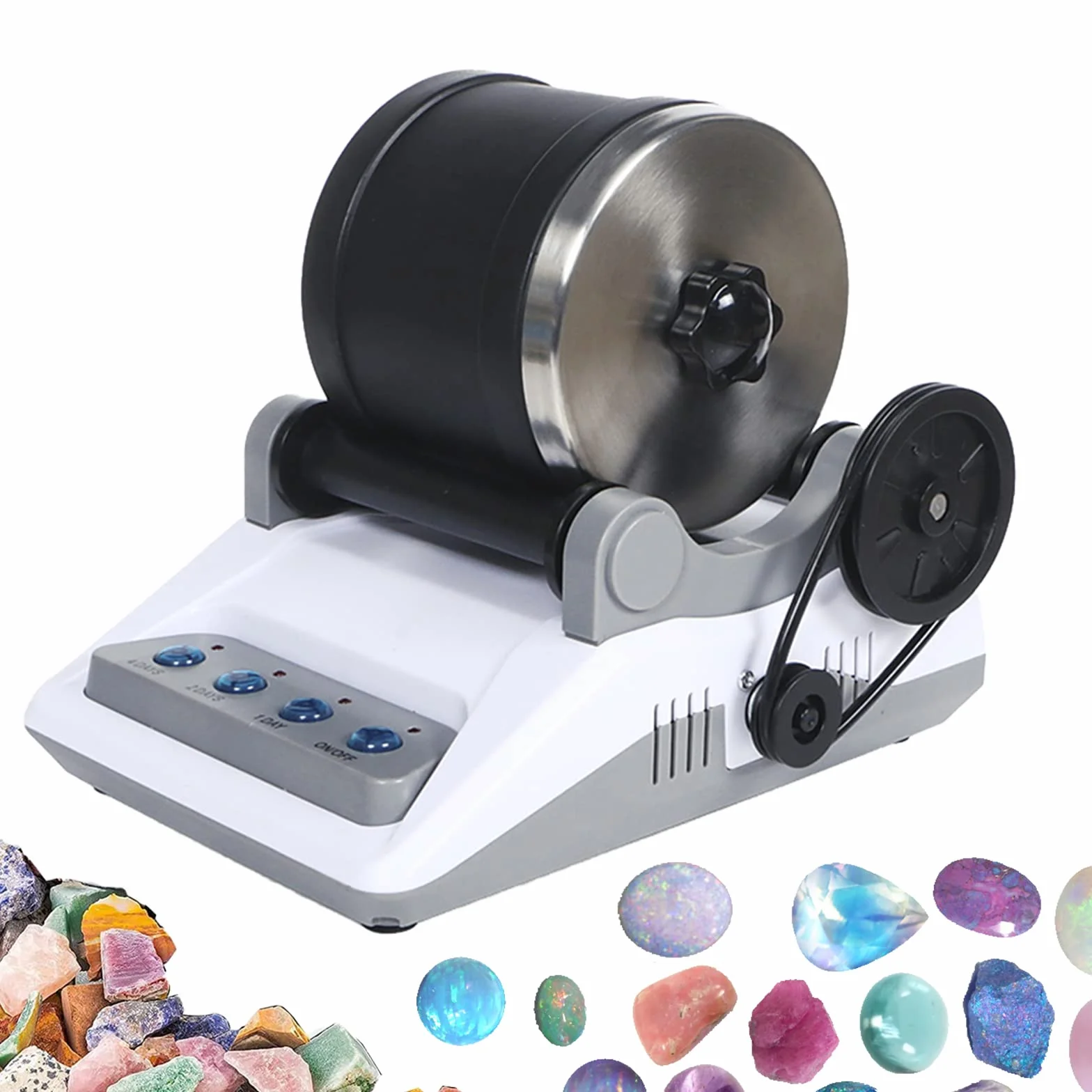 Rock Tumbler Kit, Professionelles Steinbecher Set Poliertrommel Steintrommel Steinschleifmaschine Rock Polisher 7 Tage Zeitmessung Funktion 4 Arten Polierpulver
