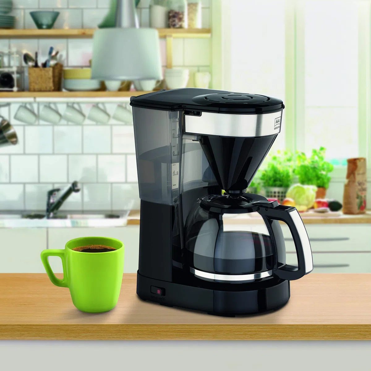 Melitta Easy Top – Filterkaffeemaschine mit Glaskanne, für bis zu 10 Tassen Kaffee, in Schwarz/Edelstahl