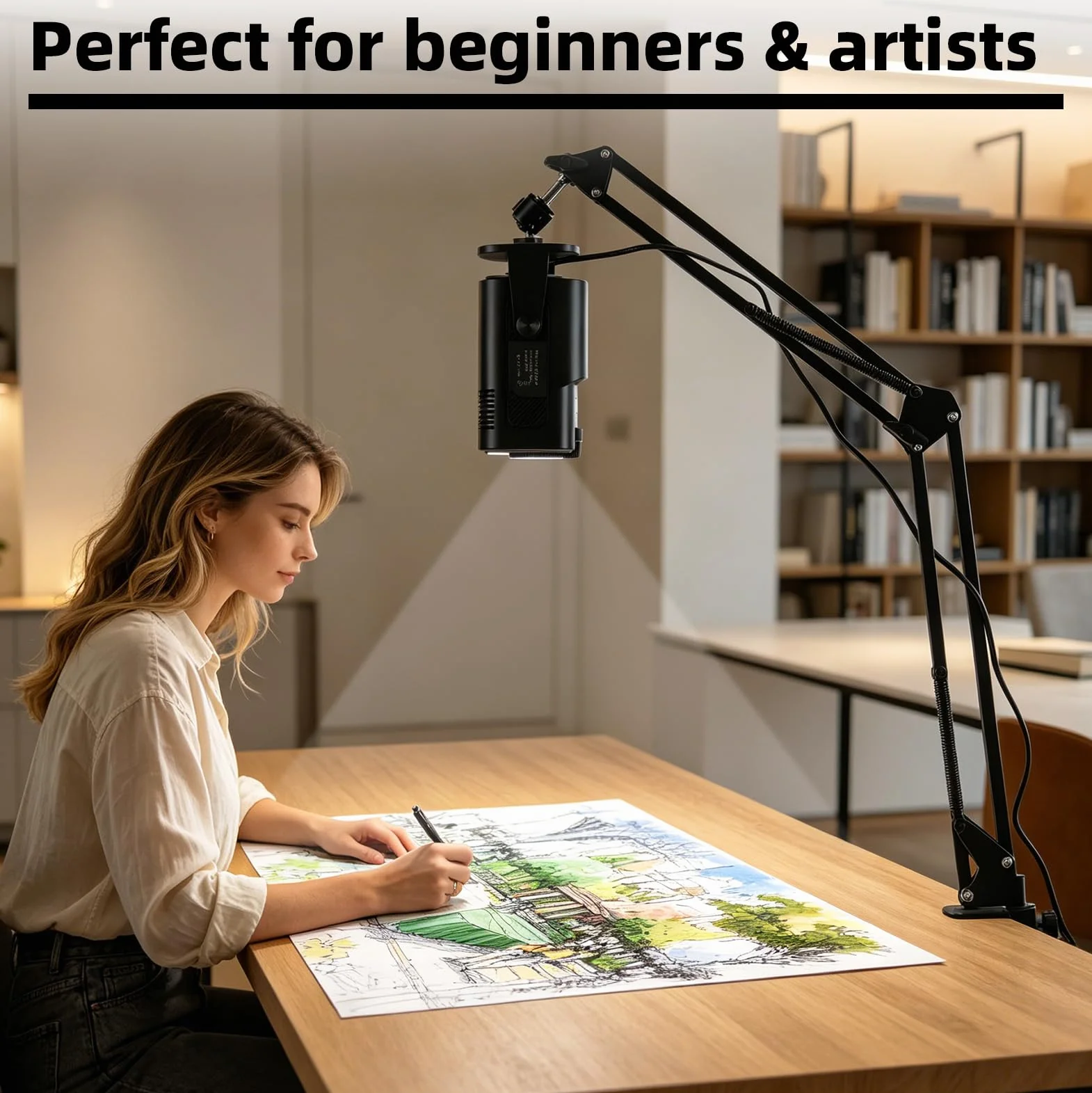 Tragbarer Zeichenprojektor, Desktop Smarte Skizzenprojektoren mit Fernbedienung und Ständer zum Nachzeichnen, Skizzierwerkzeug, Zeichnen, WLAN Konnektivität