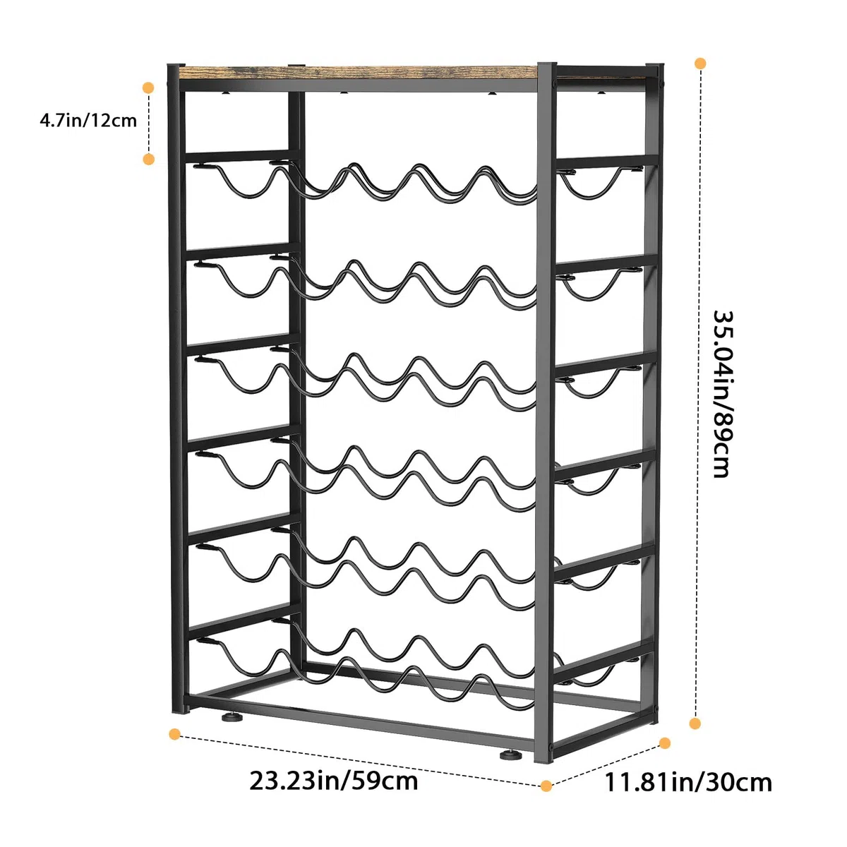 Urban Deco Weinregal für 30 Flaschen, Flaschenregal Stehend mit Holz Tischplatte, Weinregal Metall Schwarz für Küche Bar Keller Esszimmer, 59 x 30 x 89 cm
