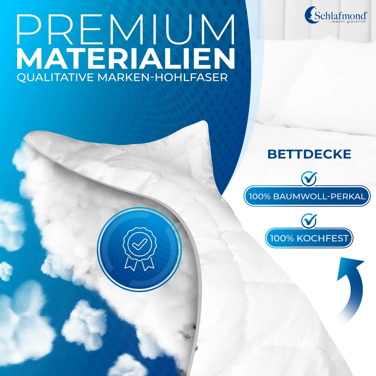 Schlafmond Medicus Clean Ganzjahresdecke 135x200 cm - Wärmeregulierende Allergiker Bettdecke 135x200 - Steppdecke aus Baumwolle - Made in Germany