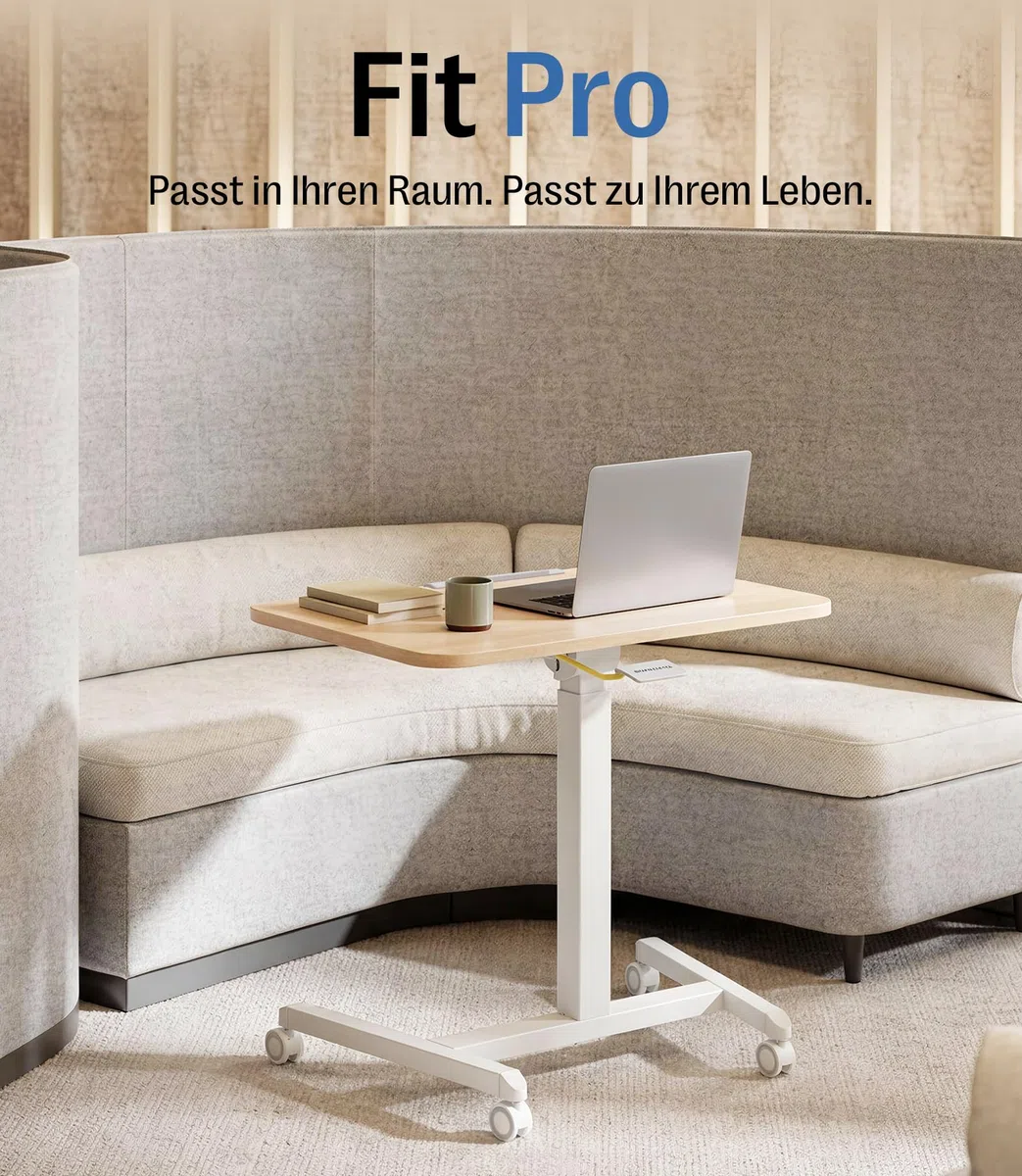 MAIDeSITe Fit Pro Stehpult höhenverstellbar 76–110 cm,Mobiler Schreibtisch mit Rollen,pneumatischer Laptoptisch mit klappbarer Tischplatte,Beistelltisch für Homeoffice
