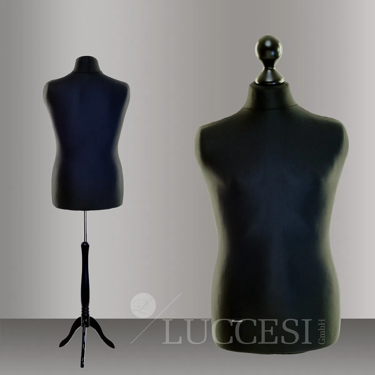 Schneiderpuppe Damen/Herren LUCCESI | Größe/Size männlich L (Large/50-52) | Wechselbezug schwarz | Standfuss schwarz