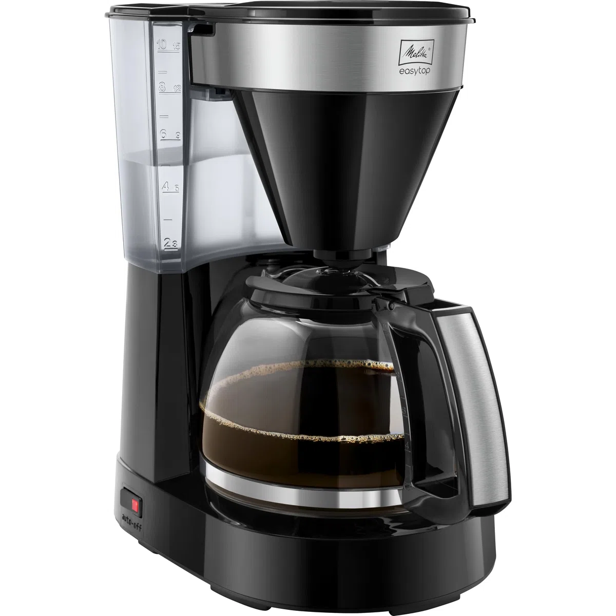 Melitta Easy Top – Filterkaffeemaschine mit Glaskanne, für bis zu 10 Tassen Kaffee, in Schwarz/Edelstahl