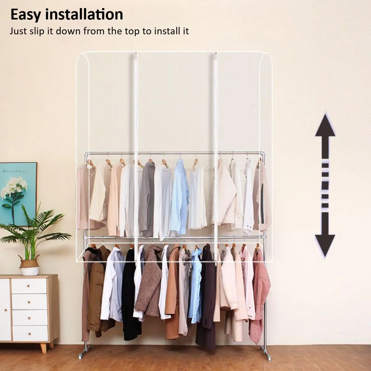 Staubschutz für Kleiderständer, 2 m, extra hoher Kleiderstangenschutz mit doppeltem Reißverschluss, Kleideraufbewahrung, Kleiderbügelabdeckung für Kleider, Mäntel, Jacken (transparent, 200 x 50 x 200