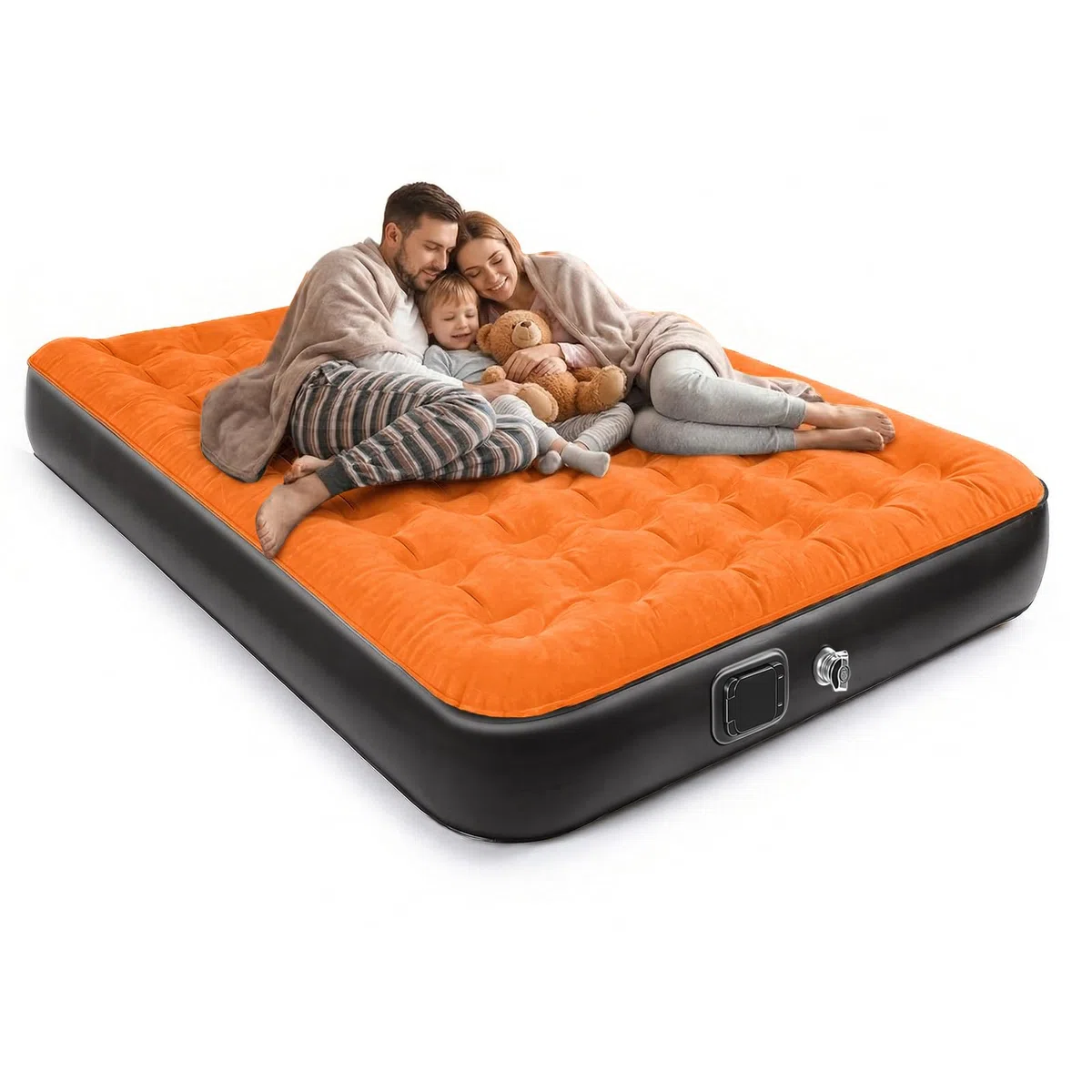 Luftmatratze Selbstaufblasend, Aufblasbare Matratze mit integrierter Pumpe Aufblasen 3 Min, Luftbett Königgröße für Heim Camping Reise | 200 x 150 x 25 cm (Orange, 200 x 150 x 25 cm)