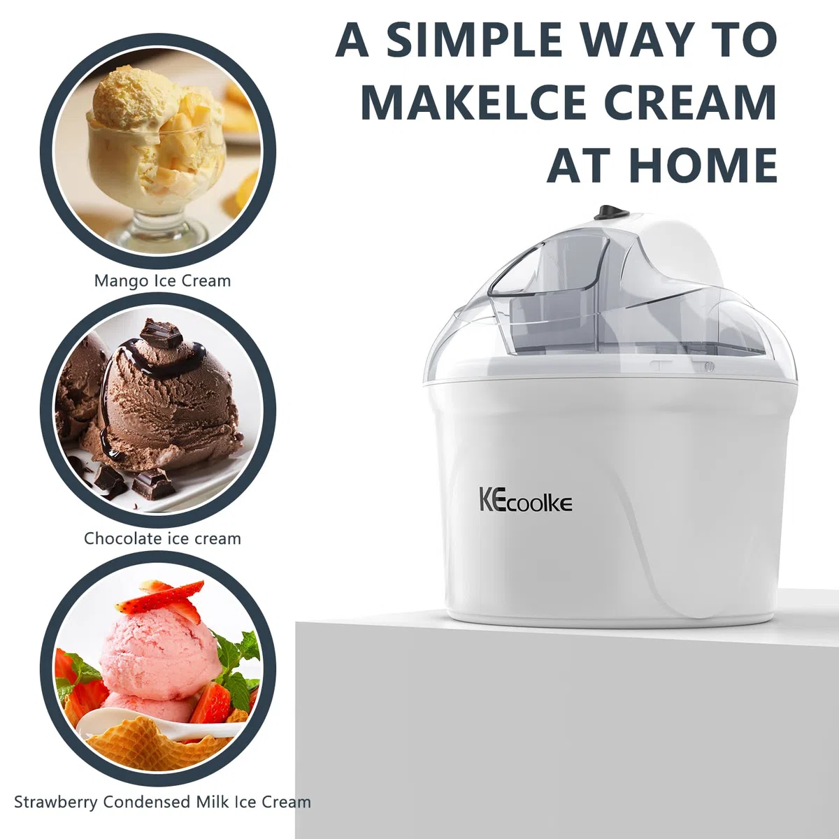 Speiseeisbereiter, Eismaschine, Elektrische Eismaschine Soft Serve Homemade KECOOLKE 1.5 L Frozen Yogurt, Sorbet, Gelato