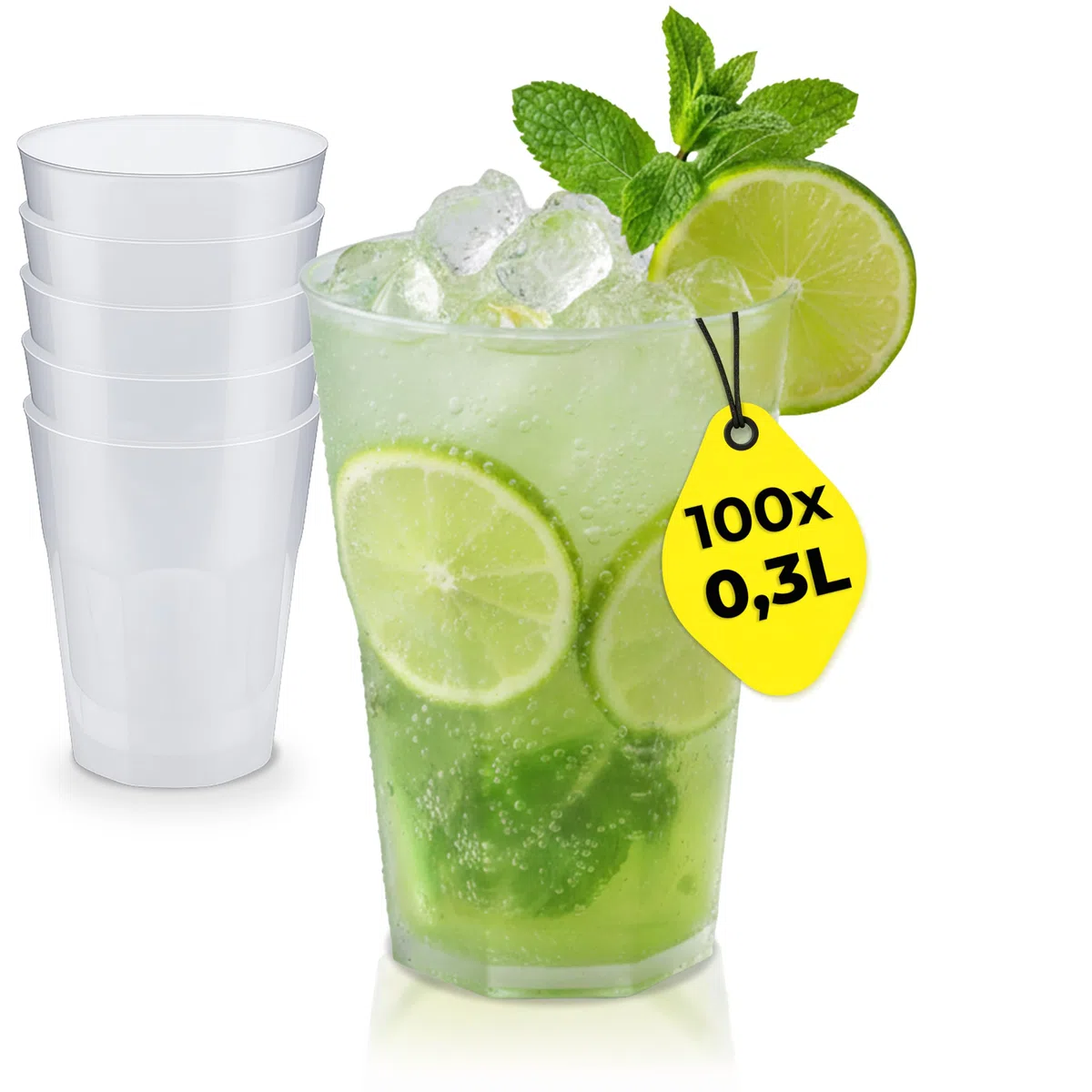 100x Cocktail Plastikbecher 0,3 L – Stapelbare Mehrweg Partybecher - Spülmaschinenfeste Hartplastik Becher für Events, Partys & Gastro