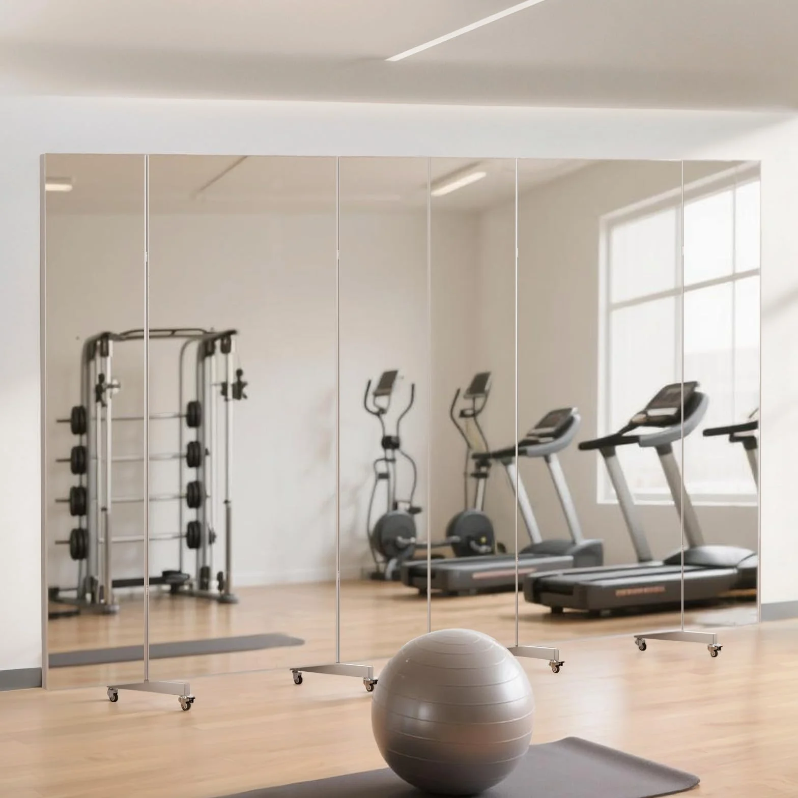 brisafe 180 x 190cm Ganzkörperspiegel, Dreifach Faltbarer Standspiegel auf Rollen, 3 Wege große Spiegel Unzerbrechlicher Fitness Tanzspiegel für uhause, Fitnessraum Studio, Schlafzimmer, Weiß