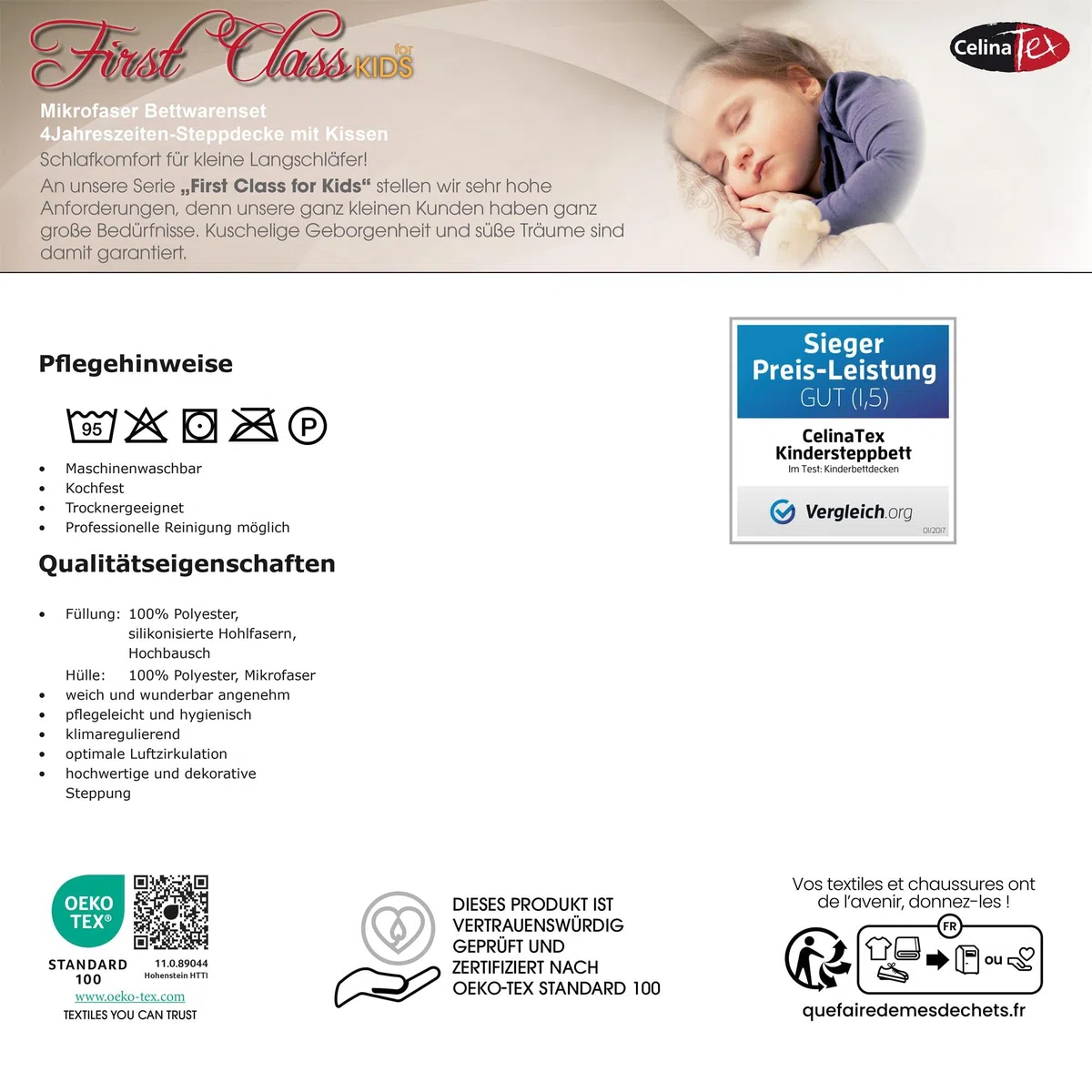 CelinaTex First Class Kinder Bettdecke 100 x 135 cm 4 Jahreszeiten Decke Set mit Kopfkissen 40 x 60 cm Kinder Steppdecke Kinderdecke