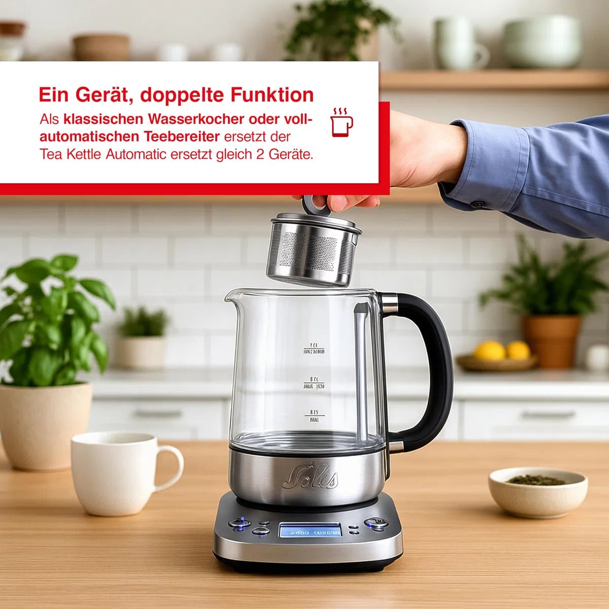 Solis Tea Kettle Automatic 5518 - Wasserkocher mit Temperatureinstellung - Teekocher - Timerfunktion - Integriertes Teesieb - 1,7 Liter Kanne