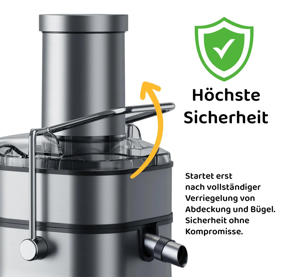 Super Juicer - Linea Tegno - Professioneller Edelstahl Entsafter - Entsafter für Obst und Gemüse - 1500W - Extra große Einfüllöffnung - 2,5L Fruchtfleischbehälter - 1L Saftbecher, LED-Farbdisplay