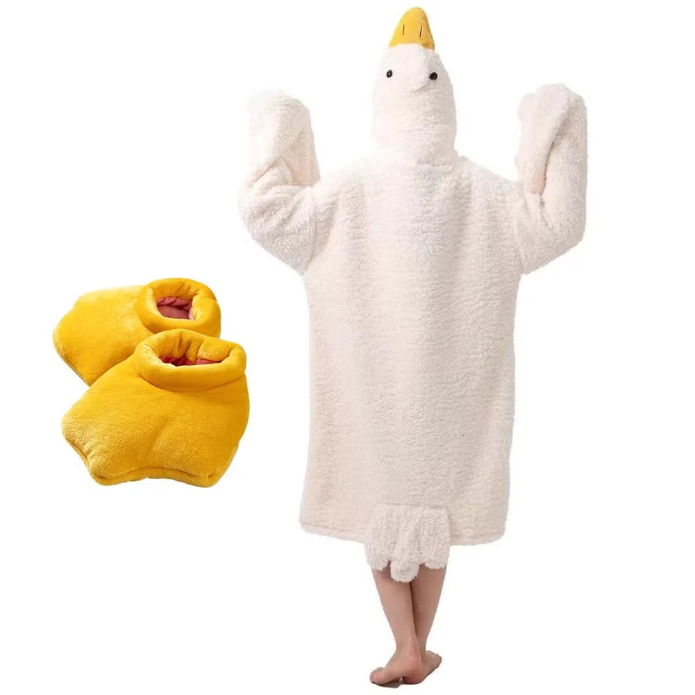 Gänsedecke, Kapuzenpullover, Einteiler für Erwachsene und Kinder, übergroße warme Ente, tragbare Hoodie-Decke mit Ärmeln, gemütlicher Schlafsack