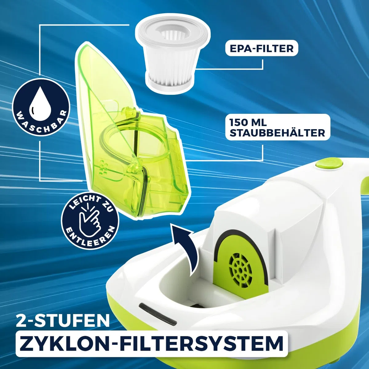 CLEANmaxx Milbensauger für Matratzen mit UV-C-Licht | Matratzenreiniger mit HEPA-Filter, entfernt 99,9% Aller Milben | Matratzensauger mit Ultraschall, Hitze & Vibration