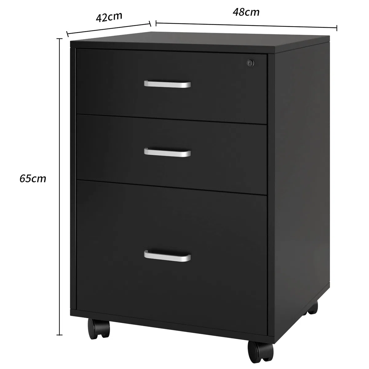 sogesfurniture Rollcontainer, Aktenschrank, Büroschrank, Aufbewahrungsschrank auf Rollen, abschließbar, Beistellschrank mit 3 Schubladen, Mehrzweckschrank für Arbeitszimmer, Büro, Schwarz