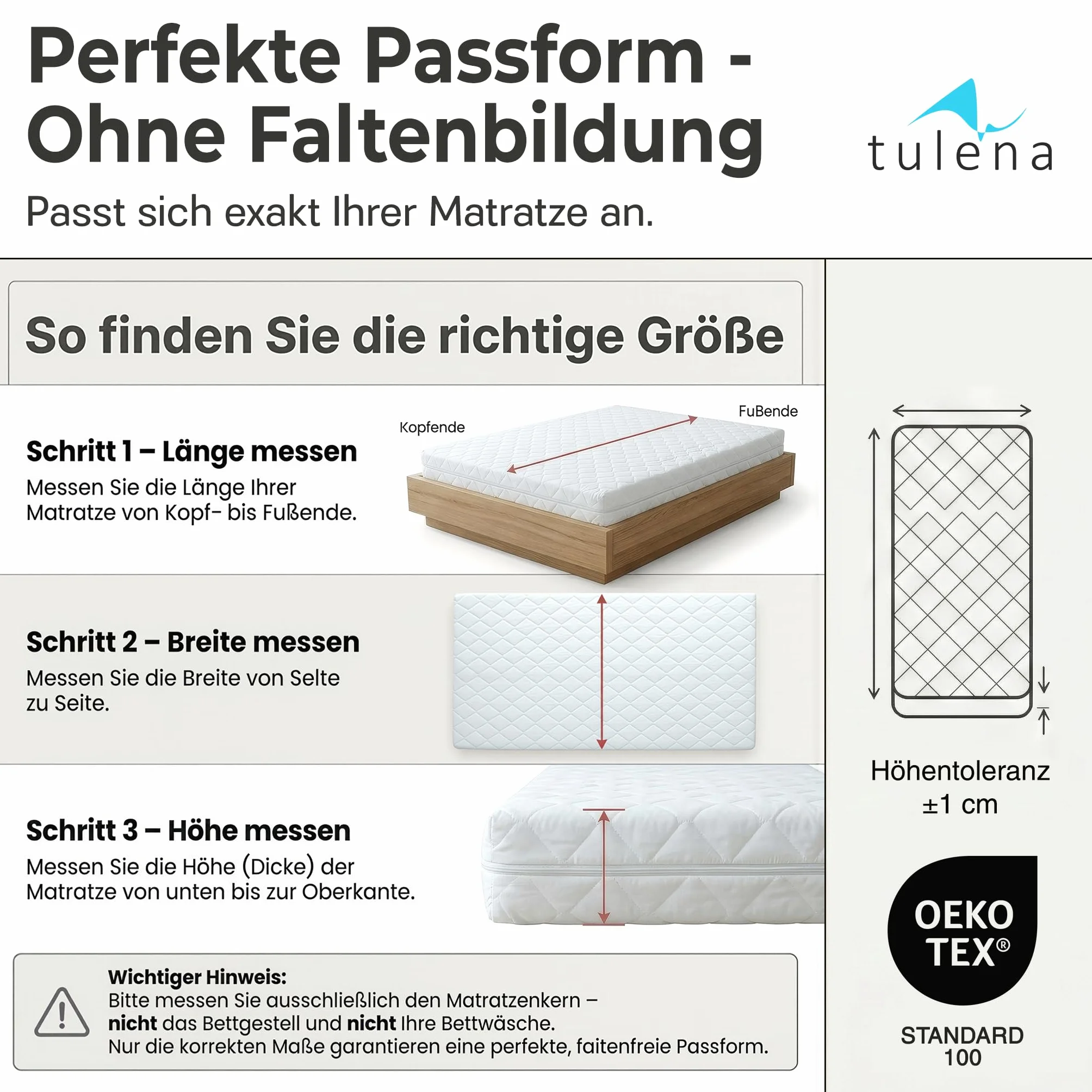 TULENA Matratzenbezug 90x200 cm Matratzenschoner mit Reißverschluss | angenehm weich, gut verarbeitet | als Ersatz Bezug | beide Seiten versteppt Doppeltuch