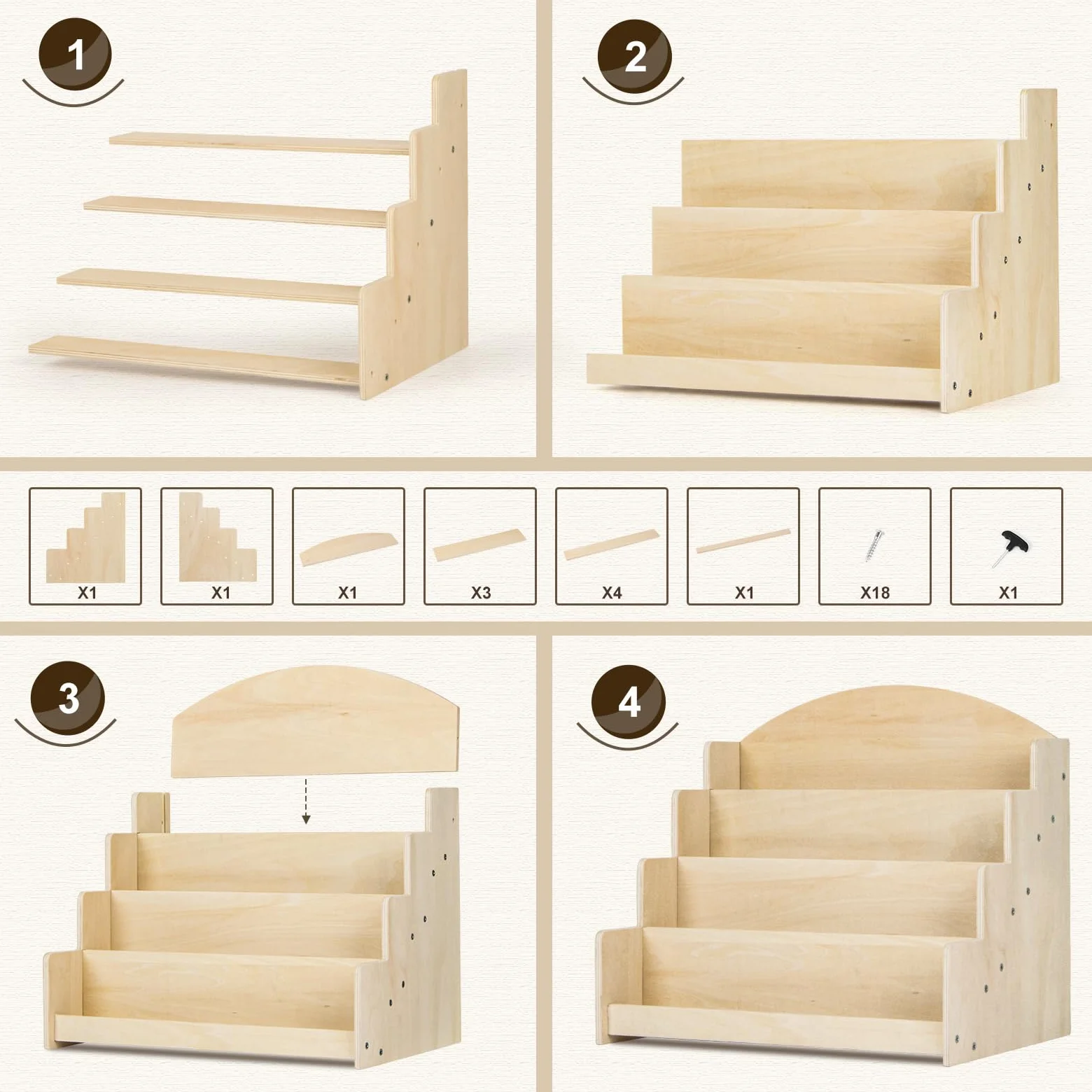 PUERSI Kartenständer Postkartenständer holz, Kartenaufsteller Postkartenhalter Karten Ständer Postkarten Aufbewahrung Grußkarten Rustikal, Beige