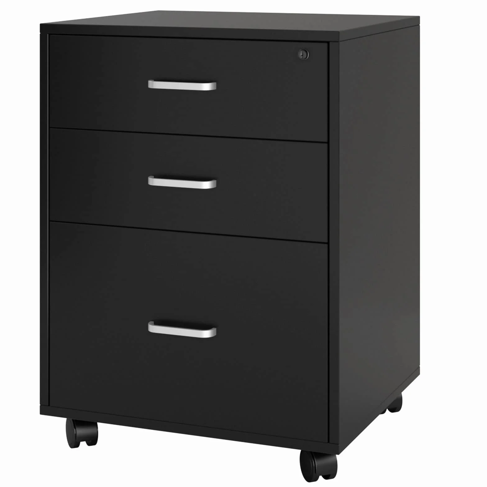 sogesfurniture Rollcontainer, Aktenschrank, Büroschrank, Aufbewahrungsschrank auf Rollen, abschließbar, Beistellschrank mit 3 Schubladen, Mehrzweckschrank für Arbeitszimmer, Büro, Schwarz