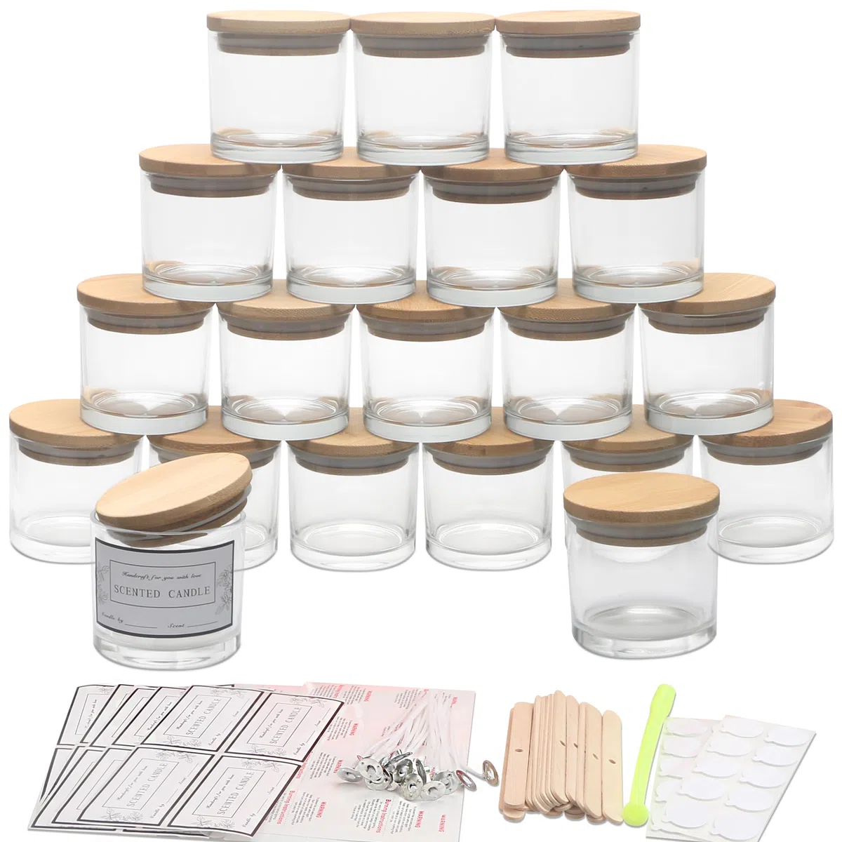 MILIVIXAY 20 Stück 118 ml Klarglas-Kerzengläser mit Deckel und Kerzenherstellungs-Kits – Großpackung kleine leere Kerzengläser für die Herstellung von Kerzen – Gewürz-, Pulverbehälter