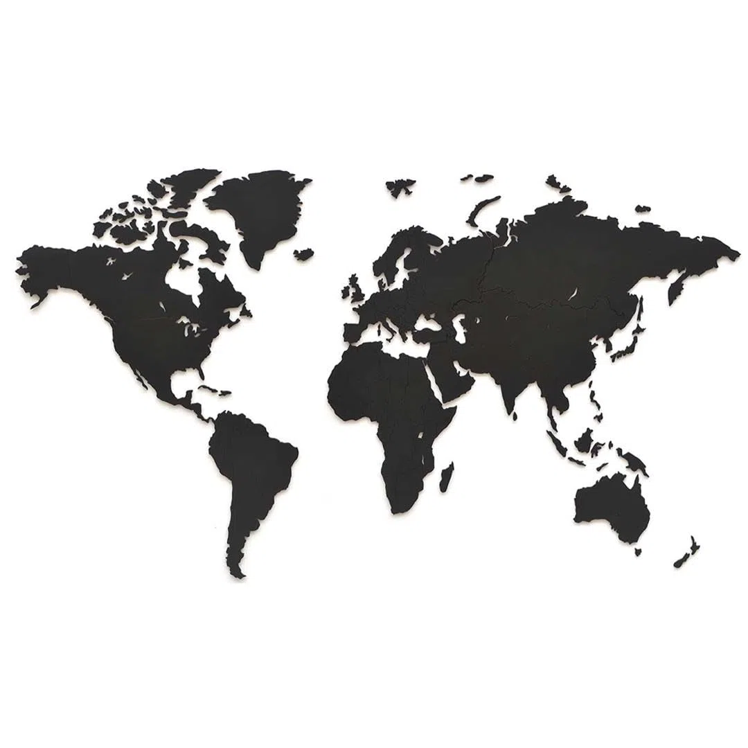 Weltkarte Holz DIY Schwarz | 90 x 54 cm Wanddeko aus FSC-zertifiziertem HDF | 48 Pins & 25 Inseln zur Personalisierung | Weltkarte zum Pinnen Geschenkidee