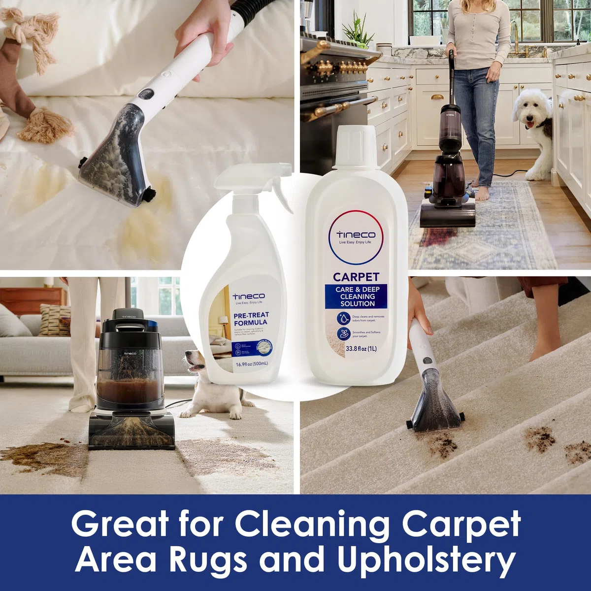 Tineco Teppichreiniger - 2 x 500ml Vorbehandlungslösung und 1 x 1L Teppichpflege Lösung für CARPET ONE Cruiser