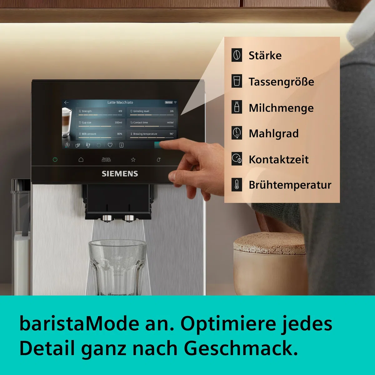 Siemens Kaffeevollautomat EQ900 iAroma, personalisierbare Einstellungen, präzises Mahlwerk, großes, intuitives Full-Touch-Display, Silber, TQ923E03