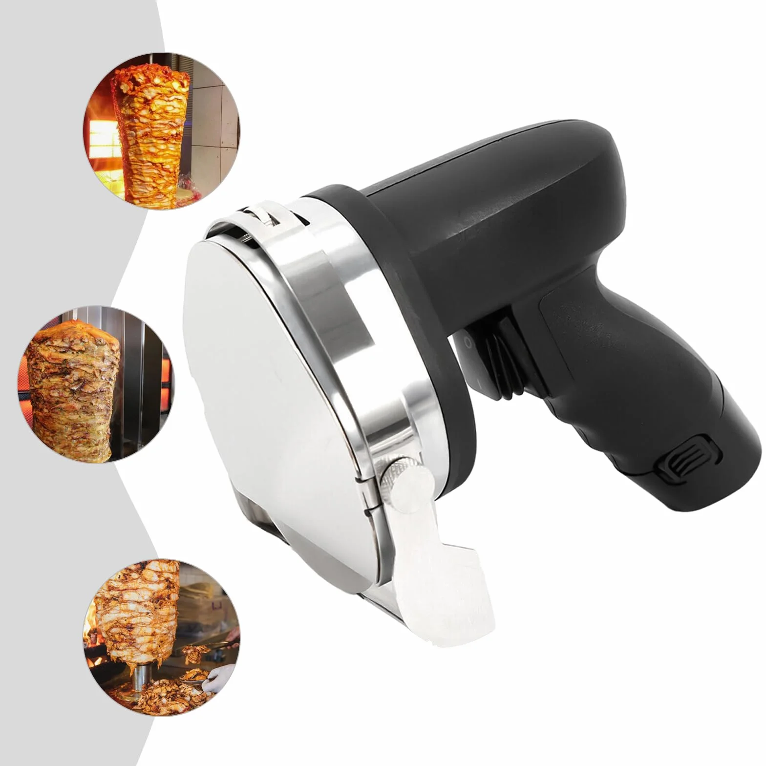 Dönermesser Elektrisch, 80W Gyrosmesser Kebabmesser, Dönerschneider Elektrisches, Profi Schneidemesser für Döner Cutter Dicke 0-8 mm, Wiederaufladbar und Kabellos