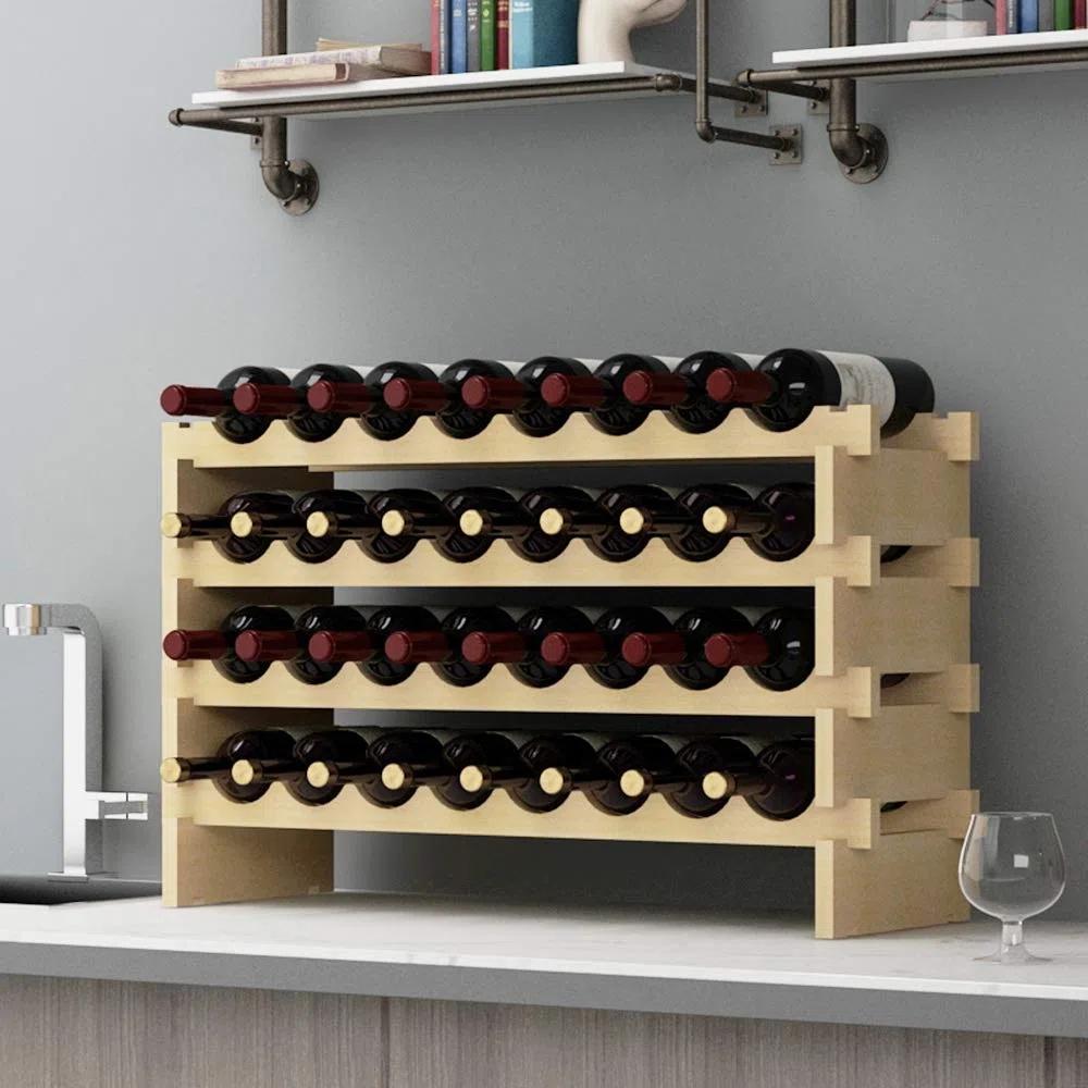 SogesHome Flaschenregal Weinregal Stapelbares Weinregale 4-Tier Weinlagerung für 32 Flaschen Weinständer Flaschenständer Weinlagerschrank aus Holz