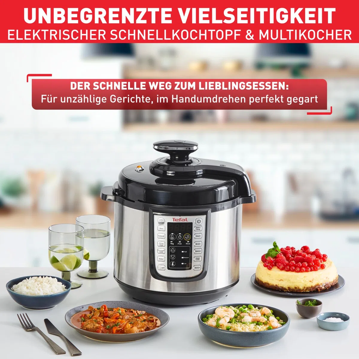 Tefal CY505E Fast & Delicious Multikocher, elektrischer Schnellkochtopf, 6 L Kapazität, 25 Automatische Programme, Bis zu 80% schnelleres Kochen, Energiesparend, Rezeptheft, 1200 W, Edelstahl