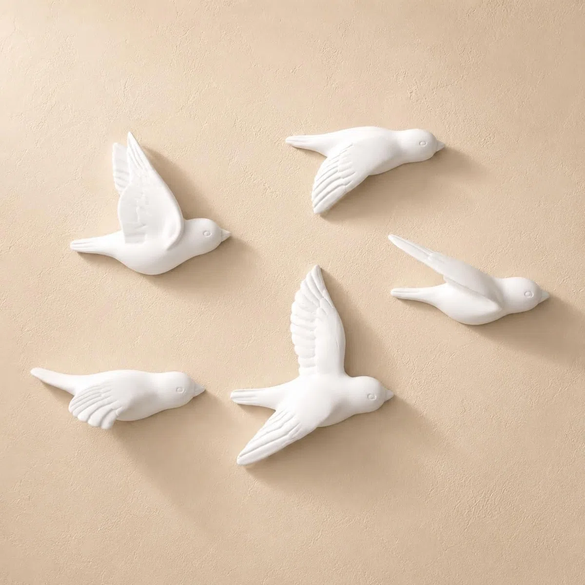Boho Wanddeko Vögel Set aus Keramik 5er Set Weiß Matt Minimalistische Wanddeko