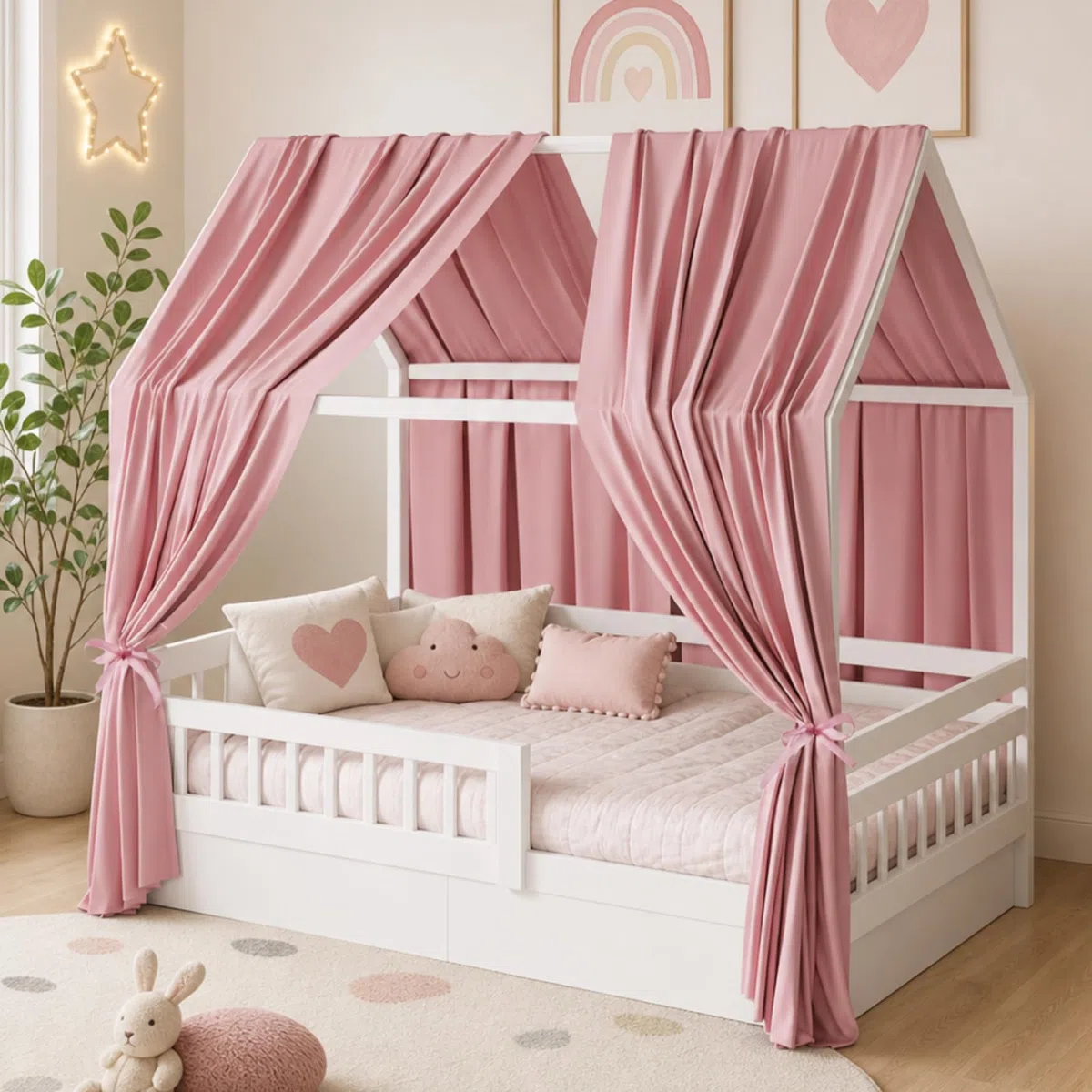 Betthimmel Hausbett aus Musselin 135x350cm Rosa 2er Pack