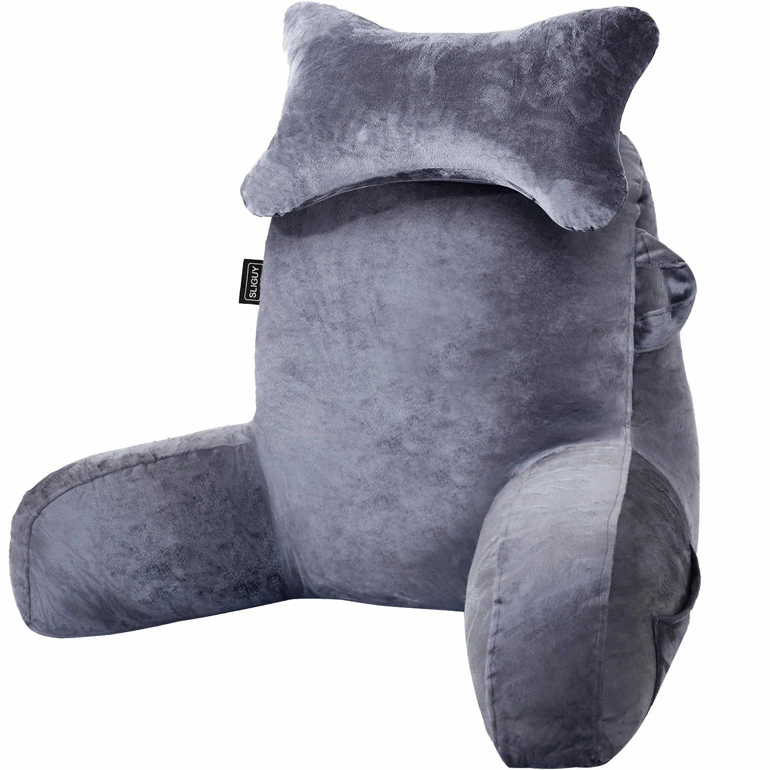 SLIGUY Lesekissen zum Sitzen im Bett Couch Erwachsene, Rückenkissen mit Taschen, Rückenkissen für Erwachsene Bettstuhl für Bettruhe, Lesen, Fernsehen, Gaming Dunkelgrau