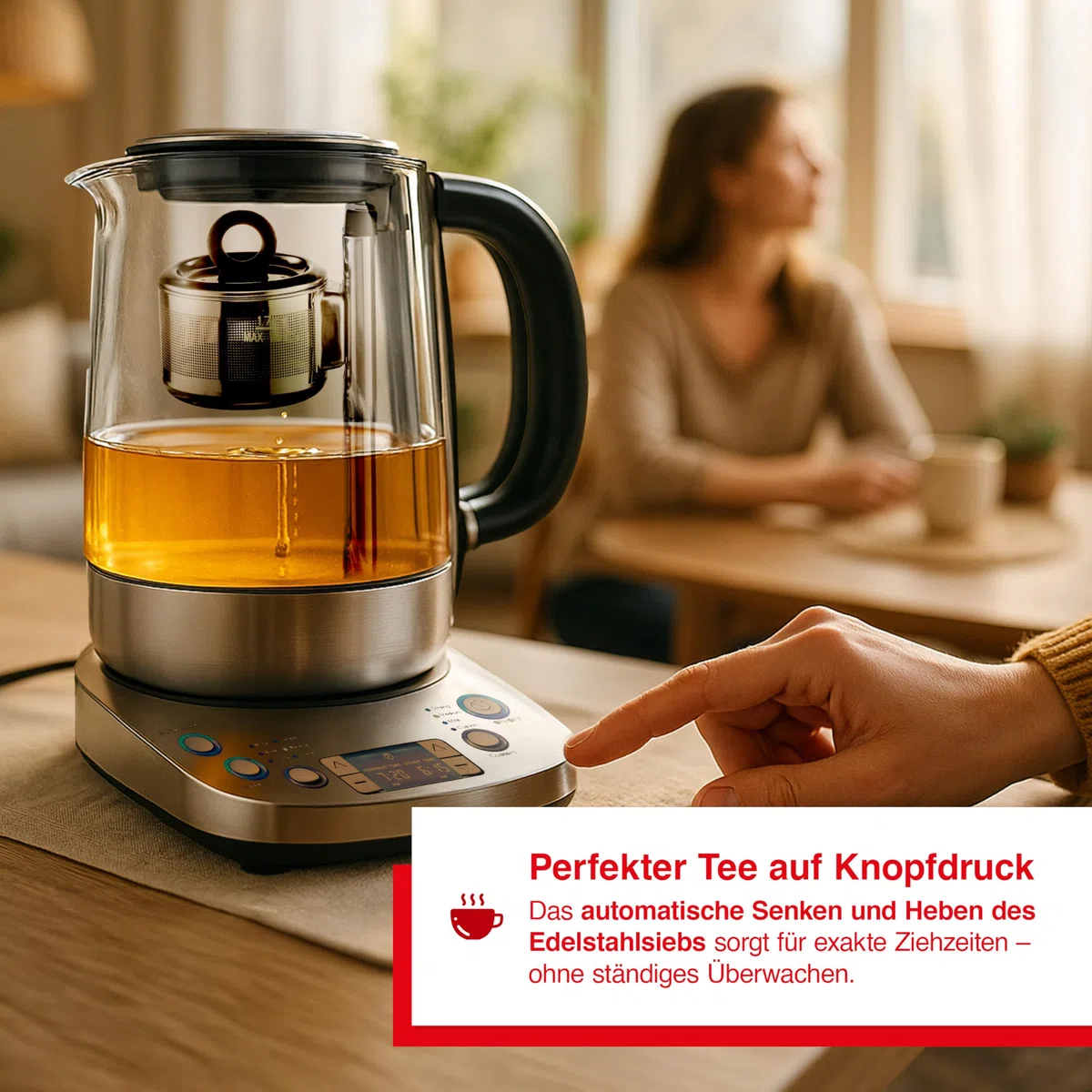 Solis Tea Kettle Automatic 5518 - Wasserkocher mit Temperatureinstellung - Teekocher - Timerfunktion - Integriertes Teesieb - 1,7 Liter Kanne