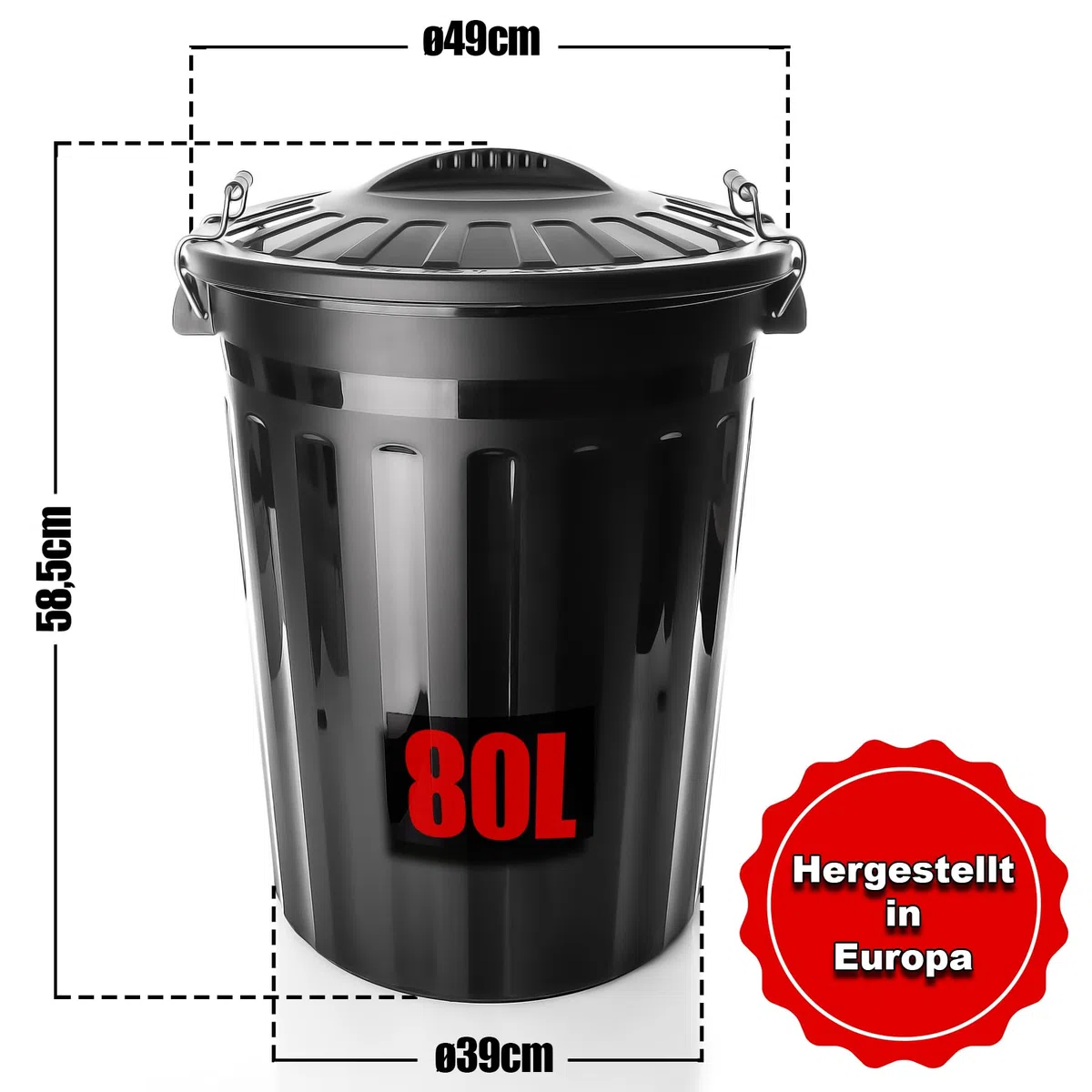 BigDean Universaltonne mit Deckel Schwarz 2 Stück wetterfest Regentonne Mülltonne Indoor Outdoor