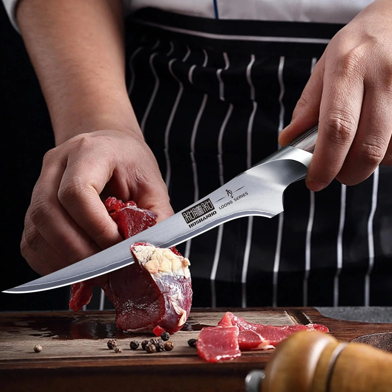 HOSHANHO Filetiermesser 18cm Küchenmesser, Profi Fischmesser und Ausbeinmesser, Fischfiletmesser Ultrascharfer mit Ergonomischem Pakkaholz-Griff