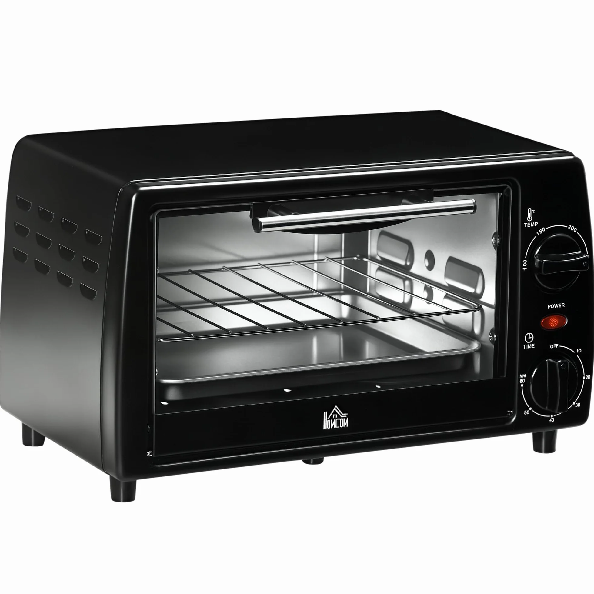 HOMCOM Mini Backofen 10 L 750W 100-230℃ 60 Min. Timer mit Backblech, Grillrost und Herausnehmbarer Bodenschale, Pizza-Ofen, Schwarz
