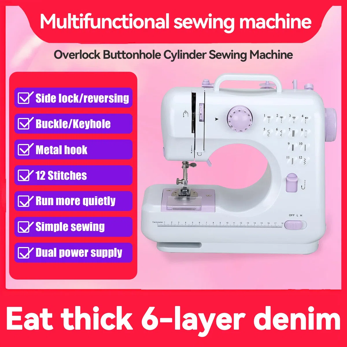 505A Elektrische Nähmaschine Mit 12 Stichmustern, Fußpedal, Nähzubehör-Set, Mini Haushalt Doppelfaden-Nähmaschine, Sewing Machine für Anfänger, für Stoffe DIY zu Hause und Outdoor