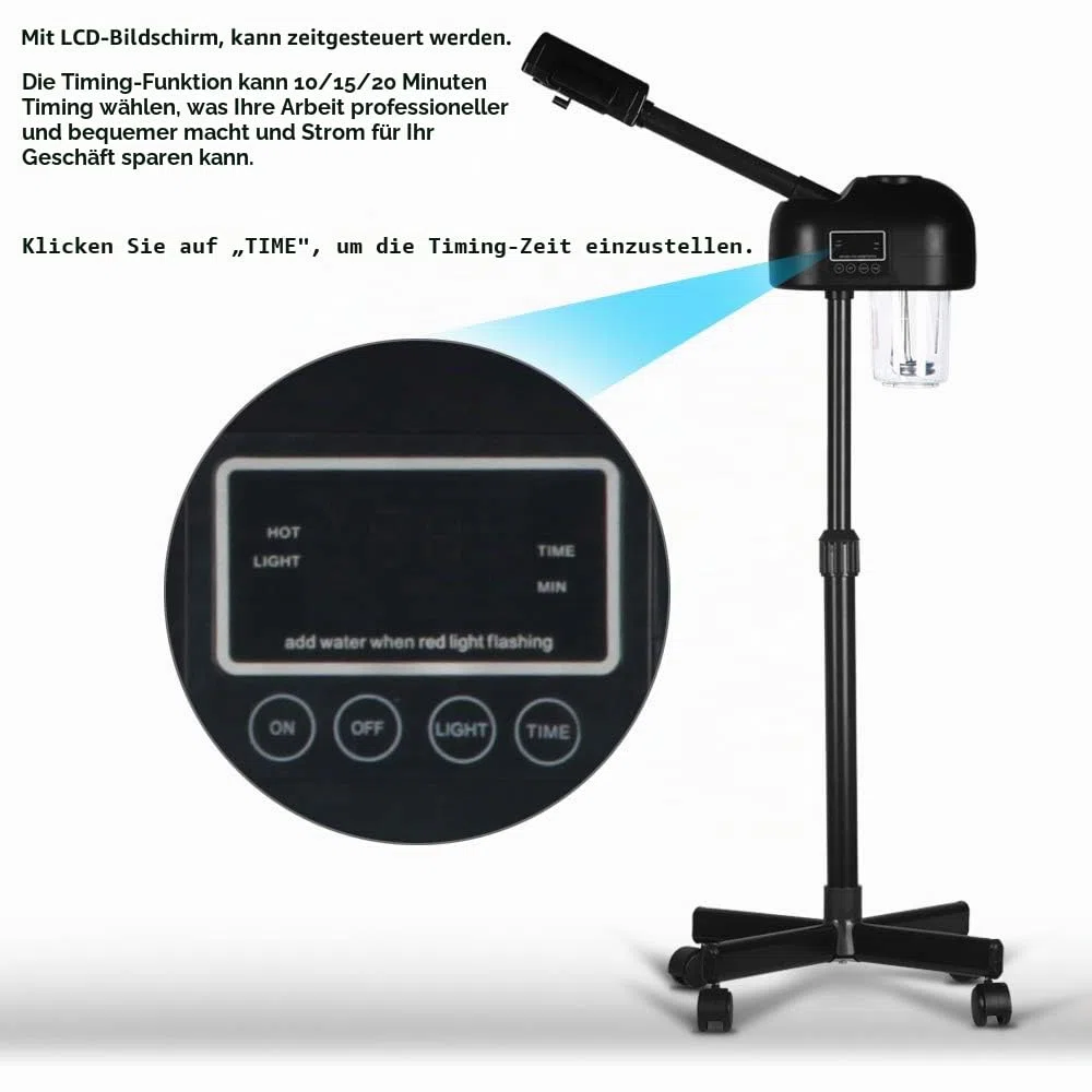 Timer Gesichtsdampfer Schwarz LCD-Bildschirm Professionelle Salon SPA Gesichtspflege Höhenverstellbar