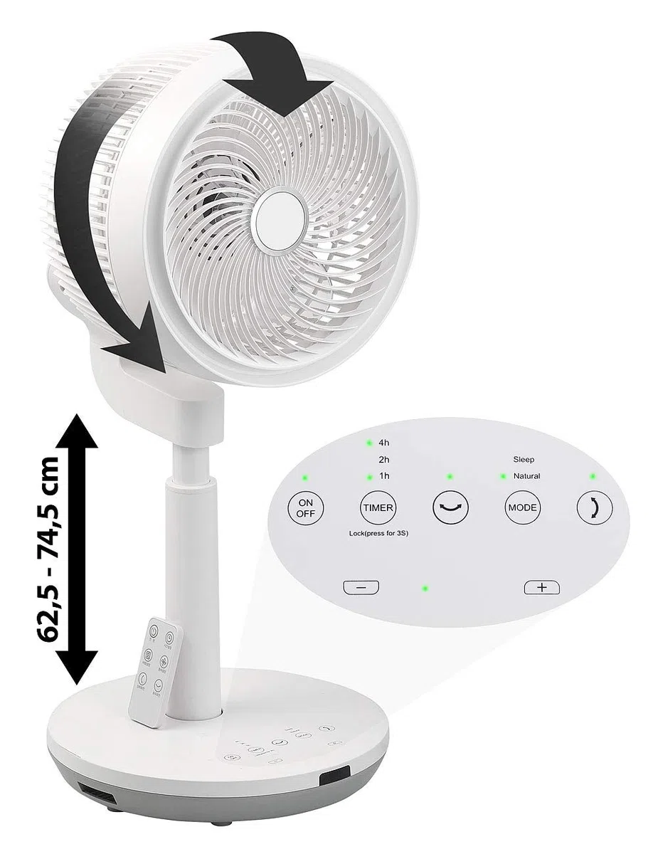 Sichler Haushaltsgeräte Stehventilatoren: Höhenverstellbarer 3D-Raumventilator & Luftzirkulator, Ø 22 cm, 60 W (Ventilator 3D, Stand-Ventilatoren, Mini)