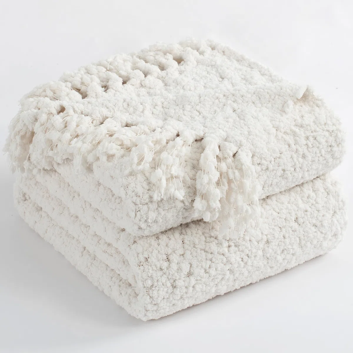 Überwurfdecke für Couch, luxuriös, gestrickte Überwurf, 152,4 x 203,2 cm, strukturierte Strickdecke mit handgefertigten Fransenquasten für Bett, Sofa, dekorativ, klobig, weich, Bauernhaus,