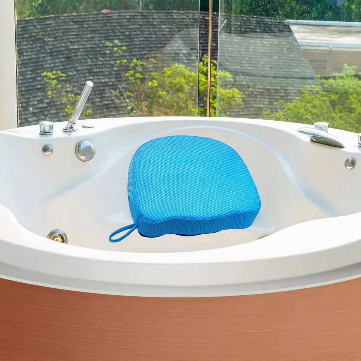 Whirlpool-Sitzerhöhung,3D-Luftnetz, tauchfähig, beschwertes Spa-Kissen mit rutschfestem Mikro-Punkt-Boden für Drinnen oder Draußen, 38 x 30 x 13 cm (Blau)