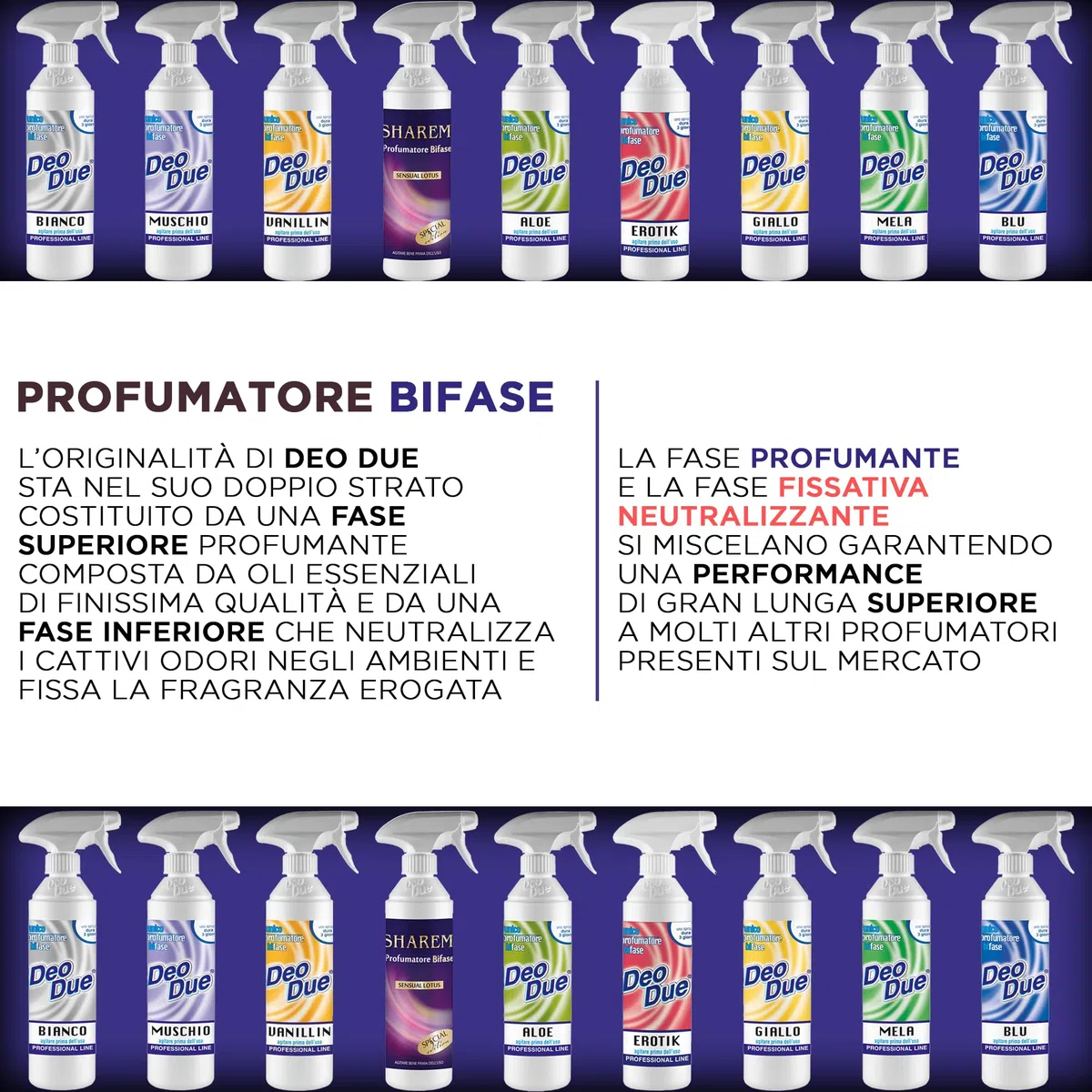 Cubex Professional | Set mit 6 Deo due Sharem, zweiphasiger Raumduft 500 ml von hoher Qualität für Innen, Außen und Reinigung, ideal für Vorhänge, Stoffe und Räume, die von Haustieren bewohnt werden