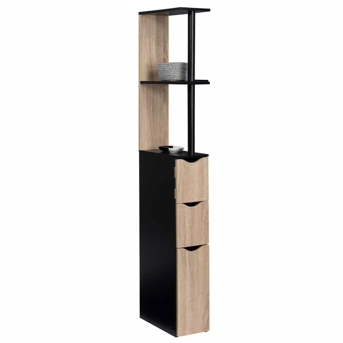 IDMarket - WC-Möbel Regal Holz Willy 3 Türen schwarz und Buche