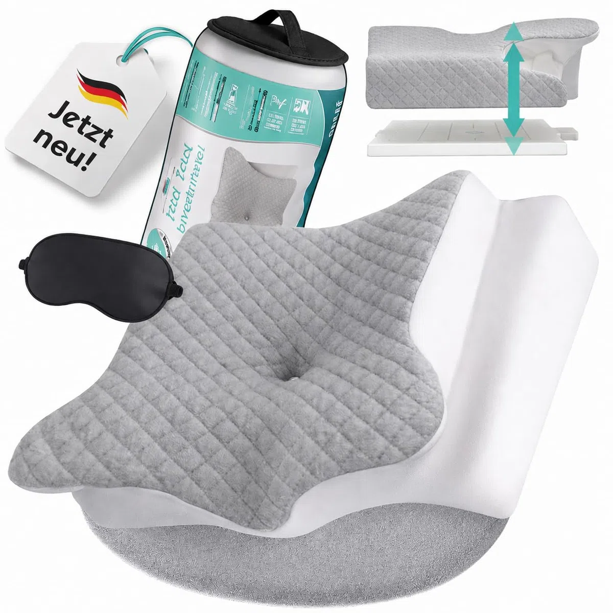 Ergonomisches Nackenstützkissen höhenverstellbar mit Memory Foam für Seiten-, Rücken- & Bauchschläfer
