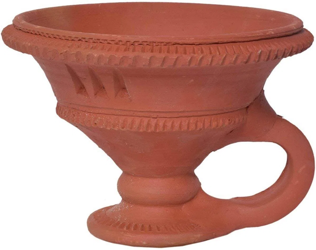 S,S Store Crafts Desi handgefertigter natürlicher Ton, Dhoop Loban Dani/Dhuni Brennerhalter/Topfständer für Puja/Hawan/Dhuni mit Griff, mittlere Größe, 100 % reiner Mitti, 12,7 x 10,2 x 10,2 cm, 1