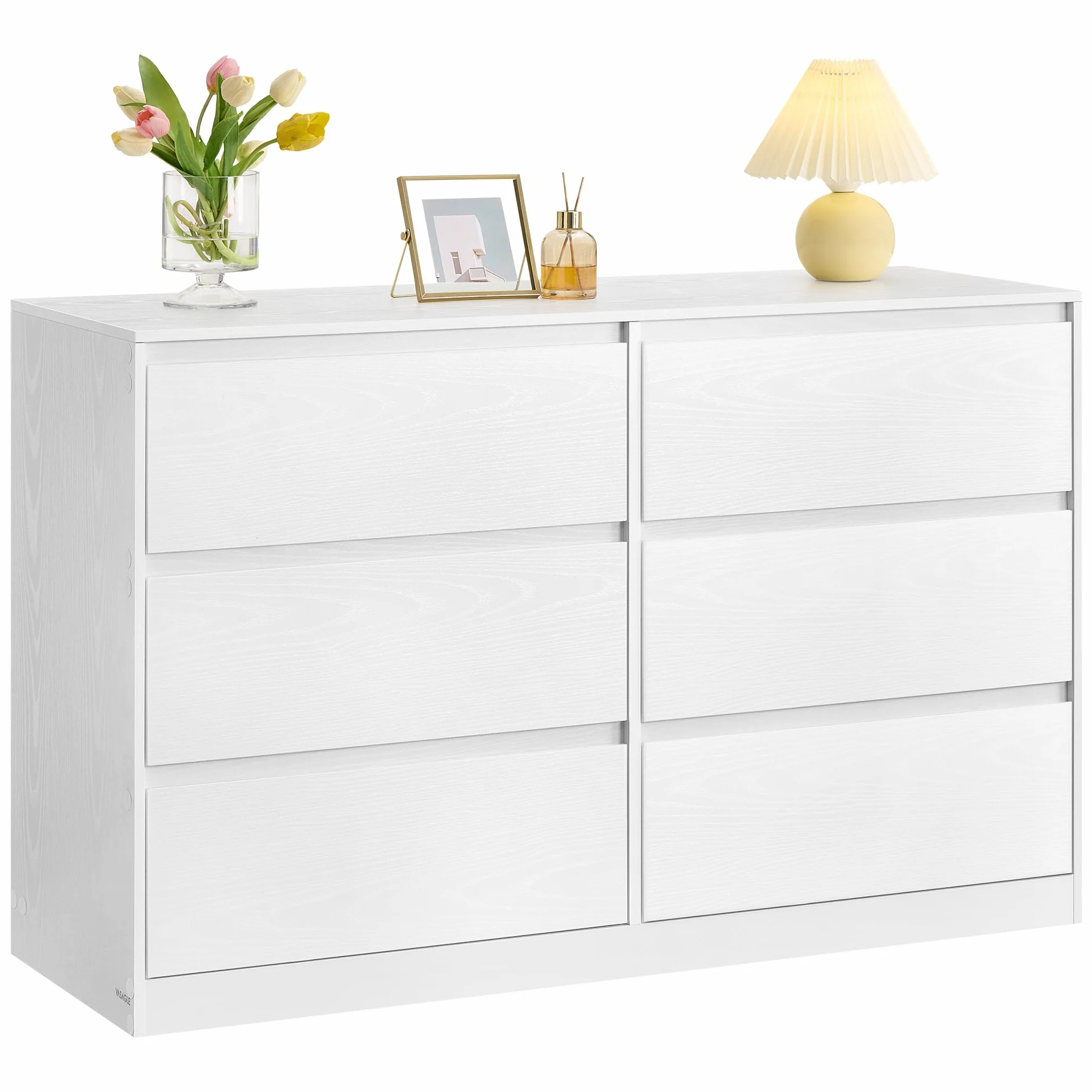 VASAGLE Kommode mit 6 Schubladen, Komodenschrank, Schubladenschrank, Wäschekommode, für Schlafzimmer, 40 x 119,4 x 75 cm, Modern Kailyn Kollektion, schneeweiß LTS616W01