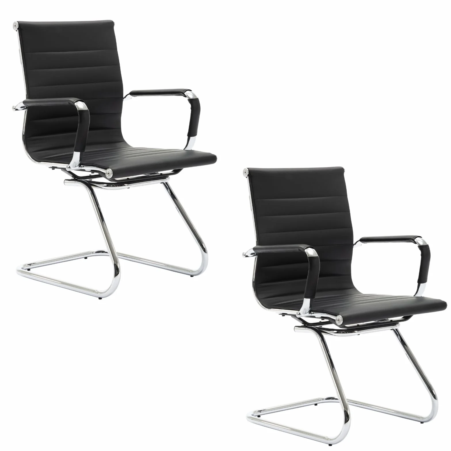 chairus Freischwinger Stühle 2er Set, PU-Leder Besucherstuhl Konferenzstuhl Ergonomisch mit Armlehnen, Bürostühle Konferenz-Raum/Wartezimmer/Büro,Schwarz