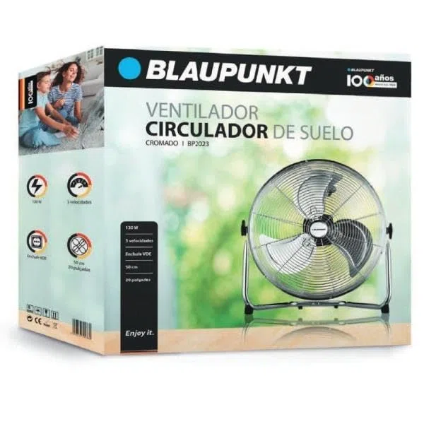 BLAUPUNKT BP2023 Bodenventilator 130 W 50 cm 3 Geschwindigkeitsstufen Chrom Industrie