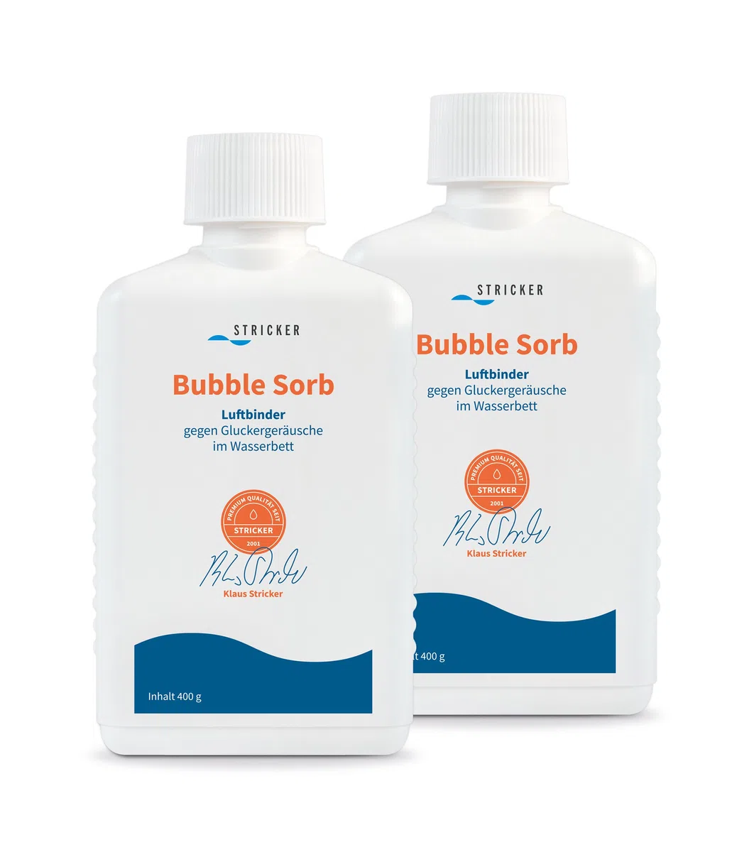 STRICKER Luftbinder für Wasserbetten - Bubblesorb Luftbinder - 2 x 400 g Bubblestop - Bindet ca. 200 Liter Luft - optimaler Bubble Stop gegen Luftbildung im Wasserbett