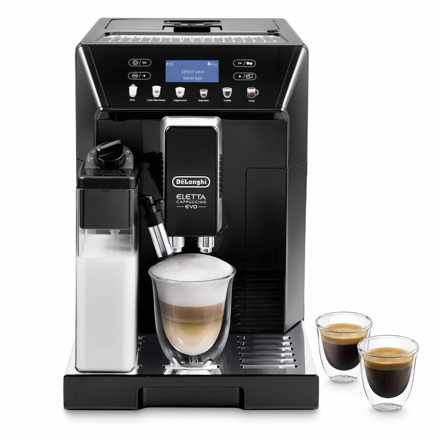 De'Longhi Eletta Evo ECAM 46.860.B Kaffeevollautomat mit LatteCrema Milchsystem, Cappuccino und Espresso auf Knopfdruck, LCD Display und Sensor-Touch-Tasten, schwarz
